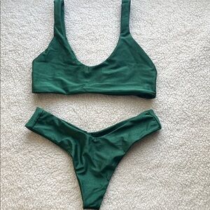 LotusSwim Hawaii Brand Dark Green Thong Bikini Handmade Sz Small Beach Vacation